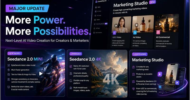 LumeFlow AI Launches Major Platform Update with Seedance 2.0 Mini, 4K Video Generation, and Marketing Studio | National
